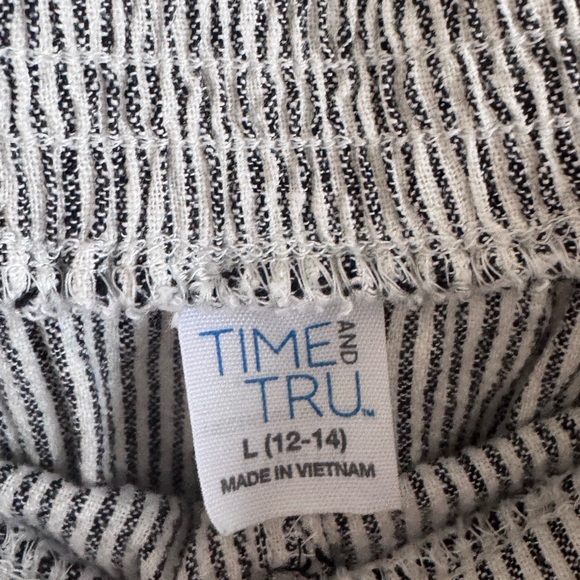 Time and Tru | Striped Wide Leg Crop Pants | L | Coastal Pull On Linen Blend - Picture 3 of 3